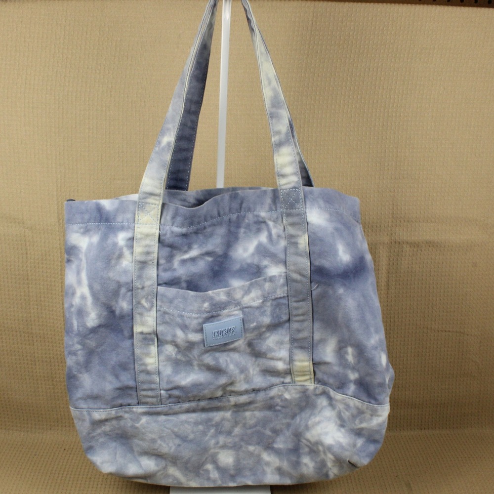 PINK Victoria's Secret Tote Bag Tie Dye Canvas Large Blue White Zipper Beach Y2K